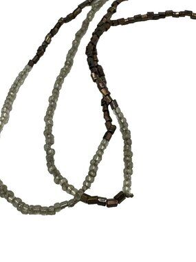 Seed Bead Necklace White Brown Boho Costume Fashion Jewelry Slide Multistrand